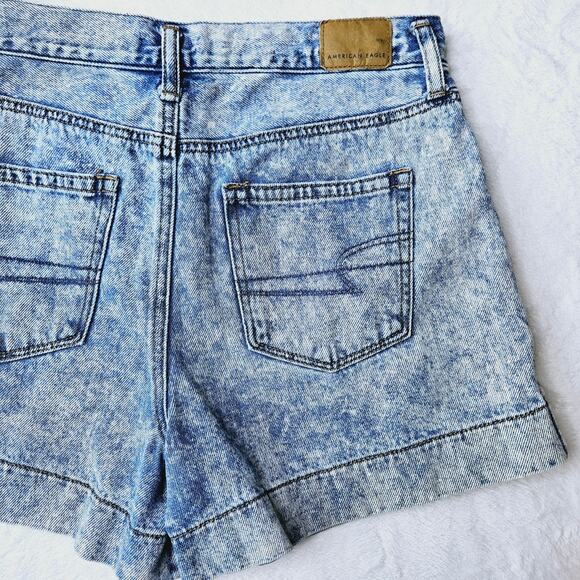 American Eagle Acid Wash High Rise Boho Festival Denim Mom Short Size 4 - Picture 5 of 11